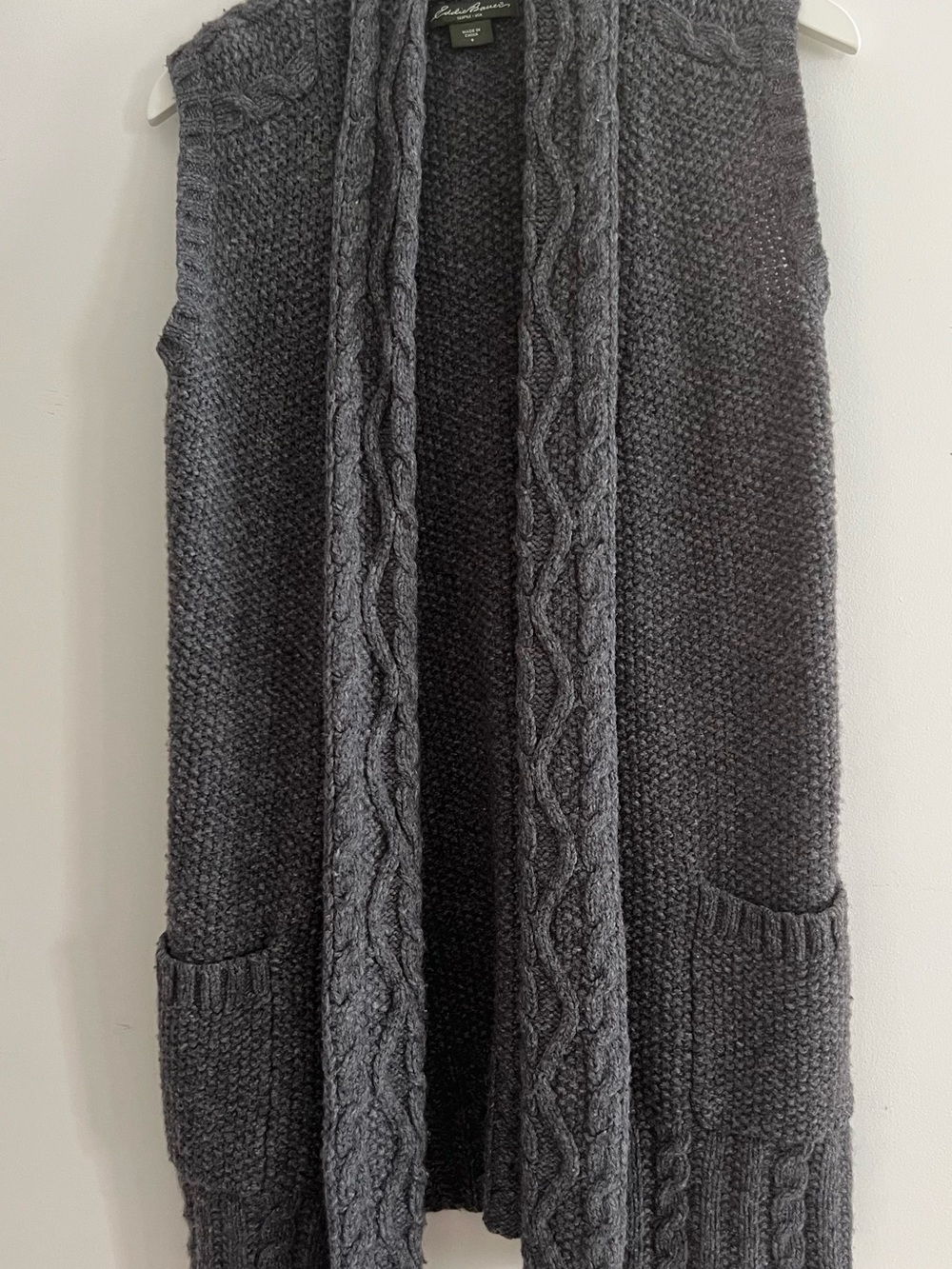Eddie Bauer Charcoal Cable Knit Open-Front Vest